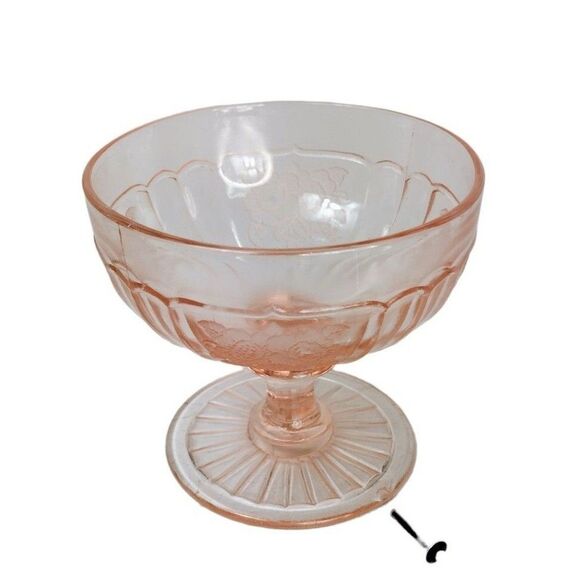 VTG 30s Pink Depression Glass Sharon Cabbage Rose Design & Berries 6 Piece Set - Picture 14 of 15